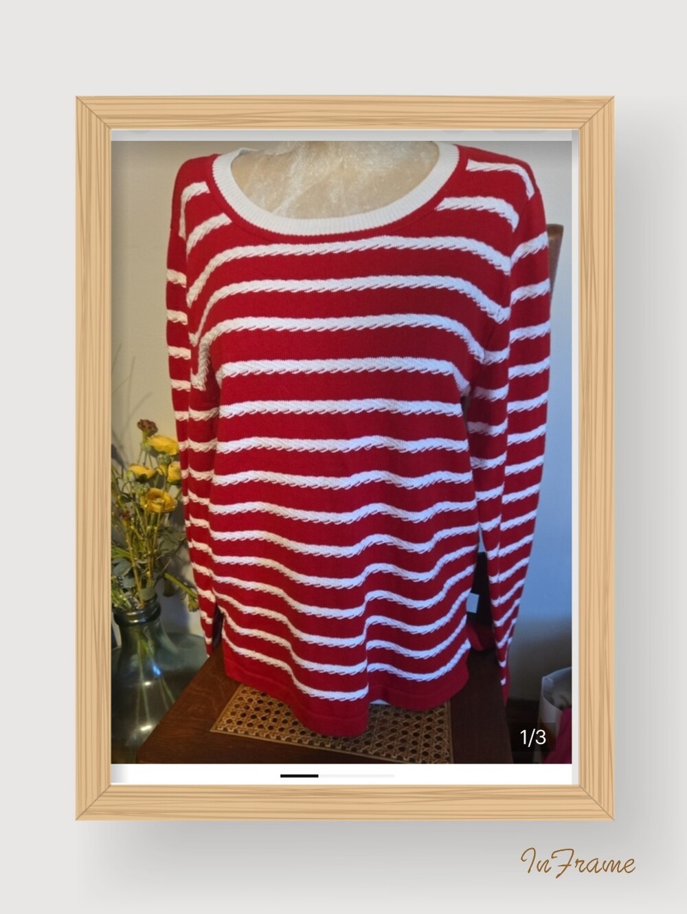 Liz Claiborne Red and White Striped Scoop Neck Cotton Sweater Size Medium